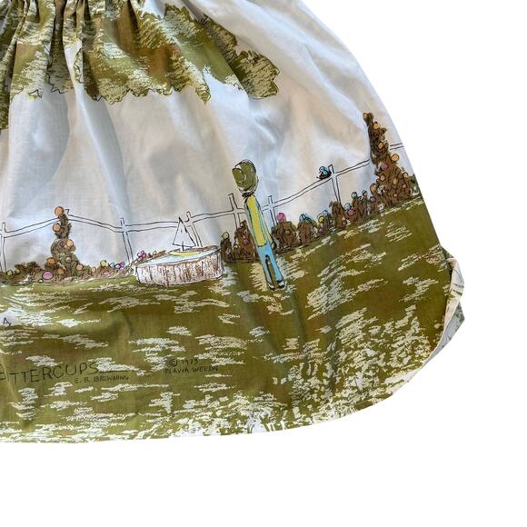 Vintage 70s Handmade Flavia Print Sundress Women’s Cream Green Fit & Flare Dress - Picture 12 of 16